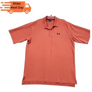 Under Armour Polo Shirt Mens Large Orange Solid Short Sleeve